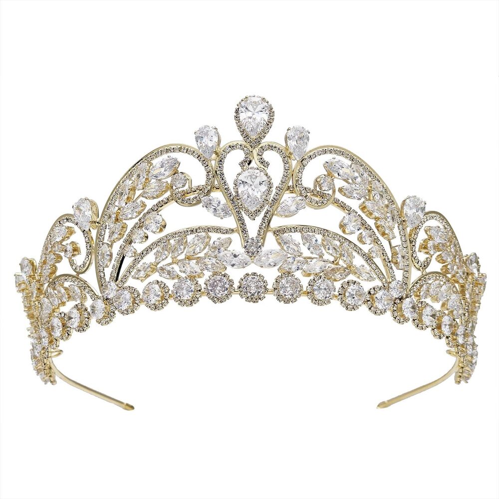 9477 Luxury Gold Bridal Tiaras and Crowns Cubic Zirconia CZ Wedding